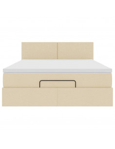 Struttura Letto Pouf con Materasso Crema 140x190 cm in Tessuto