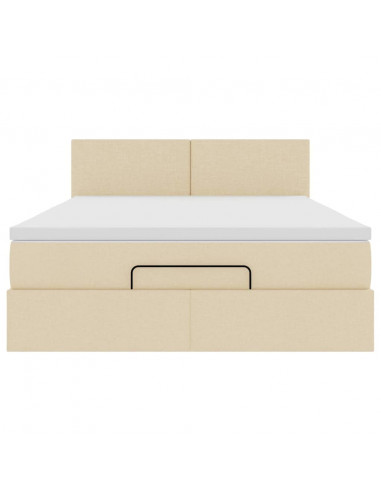 Struttura Letto Pouf con Materasso Crema 140x190 cm in Tessuto