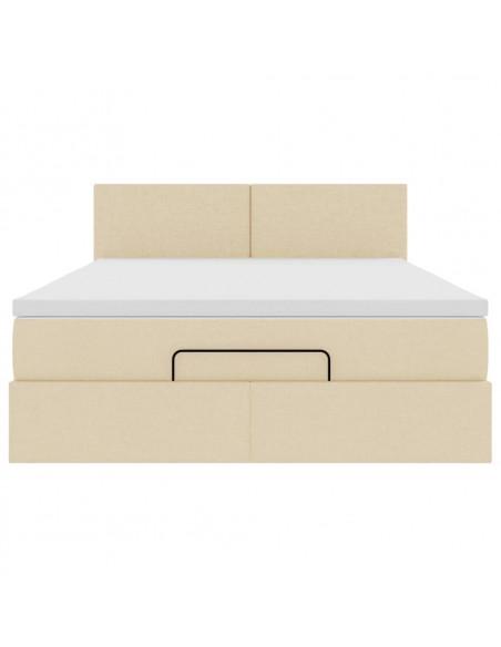 Struttura Letto Pouf con Materasso Crema 140x190 cm in Tessuto