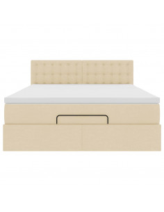 Struttura Letto Pouf con Materasso Crema 140x190 cm in Tessuto