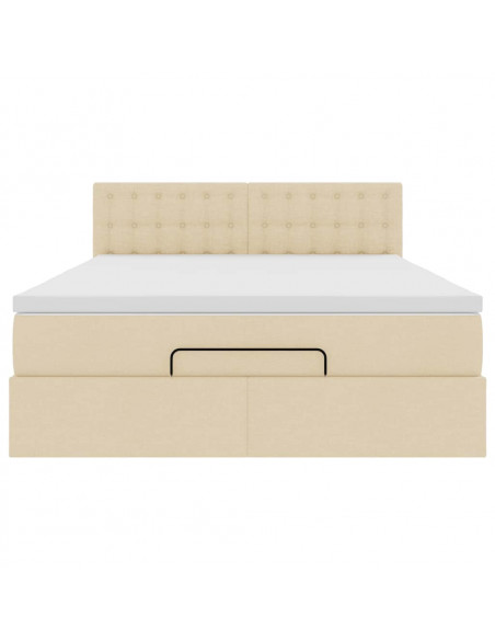 Struttura Letto Pouf con Materasso Crema 140x190 cm in Tessuto