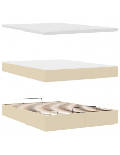 Struttura Letto Pouf con Materasso Crema 140x190 cm in Tessuto