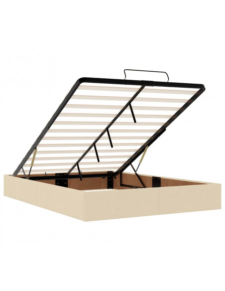 Struttura Letto Pouf con Materasso Crema 140x190 cm in Tessuto