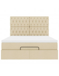 Struttura Letto Pouf con Materasso Crema 140x190 cm in Tessuto 2