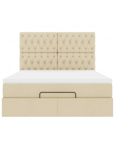 Struttura Letto Pouf con Materasso Crema 140x190 cm in Tessuto