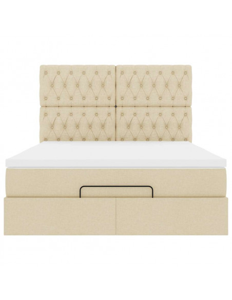 Struttura Letto Pouf con Materasso Crema 140x190 cm in Tessuto