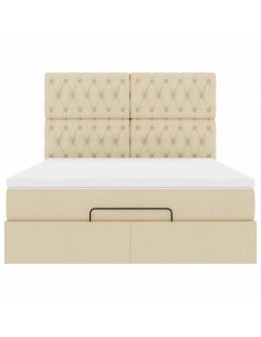 Struttura Letto Pouf con Materasso Crema 140x190 cm in Tessuto