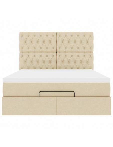 Struttura Letto Pouf con Materasso Crema 140x190 cm in Tessuto