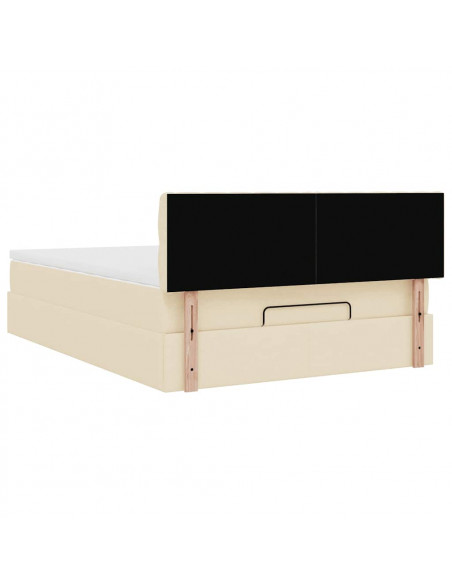 Struttura Letto Pouf con Materasso Crema 140x190 cm in Tessuto