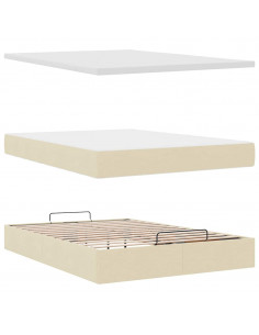 Struttura Letto Pouf con Materasso Crema 140x190 cm in Tessuto 2