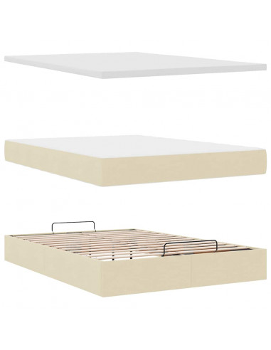 Struttura Letto Pouf con Materasso Crema 140x190 cm in Tessuto