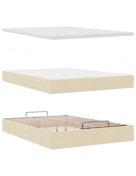 Struttura Letto Pouf con Materasso Crema 140x190 cm in Tessuto