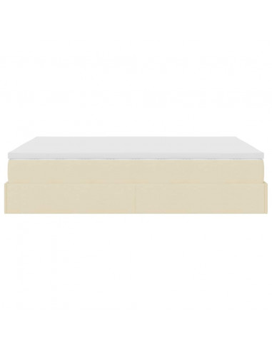 Struttura Letto Pouf con Materasso Crema 140x190 cm in Tessuto
