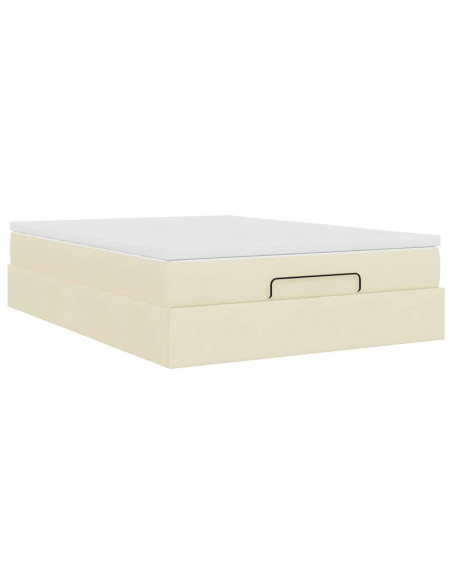 Struttura Letto Pouf con Materasso Crema 140x190 cm in Tessuto
