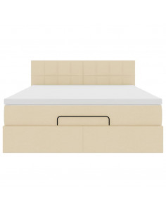 Struttura Letto Pouf con Materasso Crema 140x190 cm in Tessuto