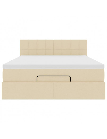Struttura Letto Pouf con Materasso Crema 140x190 cm in Tessuto