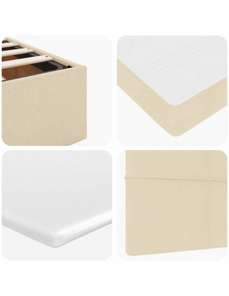 Struttura Letto Pouf con Materasso Crema 140x190 cm in Tessuto