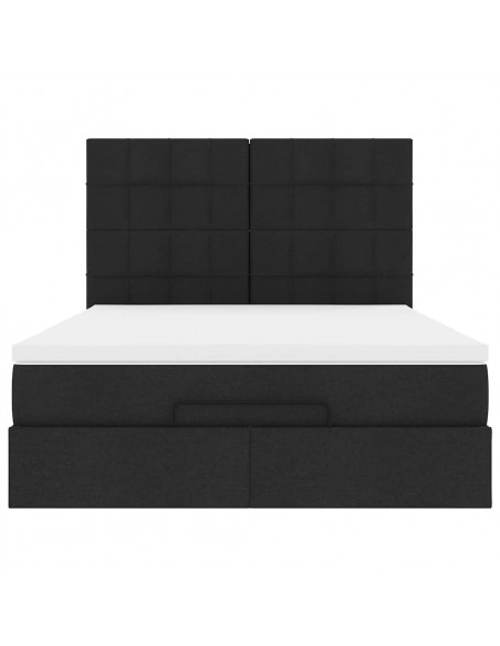 Struttura Letto Pouf con Materasso Nero 140x190 cm in Tessuto
