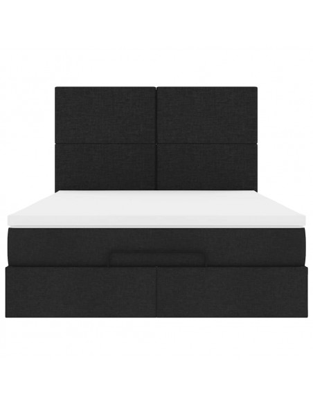 Struttura Letto Pouf con Materasso Nero 140x190 cm in Tessuto