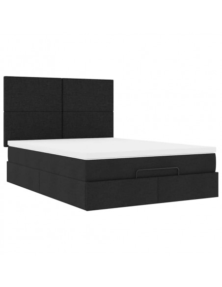 Struttura Letto Pouf con Materasso Nero 140x190 cm in Tessuto
