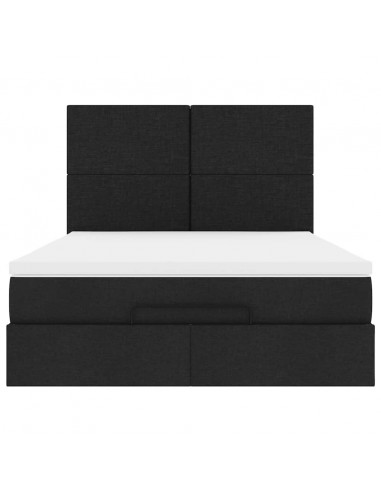 Struttura Letto Pouf con Materasso Nero 140x190 cm in Tessuto