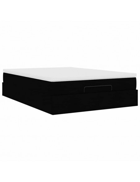 Struttura Letto Pouf con Materasso Nero 140x190 cm in Tessuto