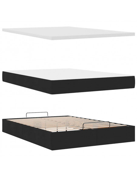 Struttura Letto Pouf con Materasso Nero 140x190 cm in Tessuto