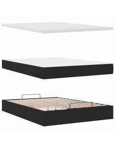 Struttura Letto Pouf con Materasso Nero 140x190 cm in Tessuto 2