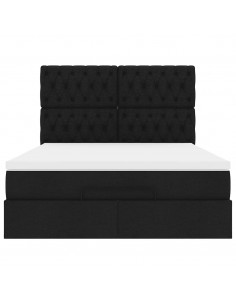 Struttura Letto Pouf con Materasso Nero 140x190 cm in Tessuto