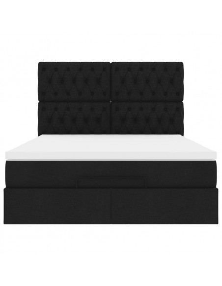 Struttura Letto Pouf con Materasso Nero 140x190 cm in Tessuto
