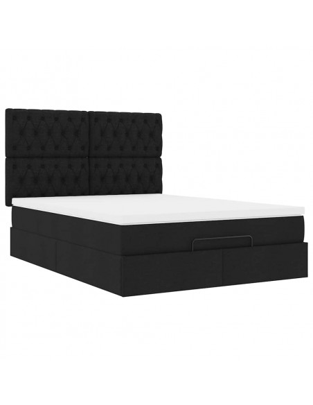Struttura Letto Pouf con Materasso Nero 140x190 cm in Tessuto