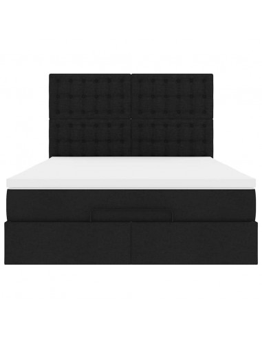 Struttura Letto Pouf con Materasso Nero 140x190 cm in Tessuto