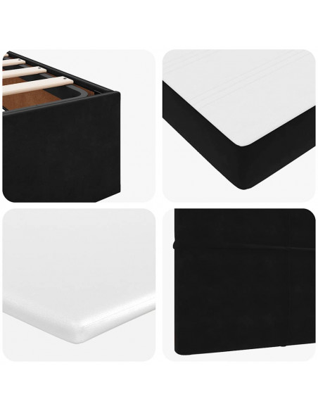 Struttura Letto Pouf con Materasso Nero 140x190 cm in Velluto