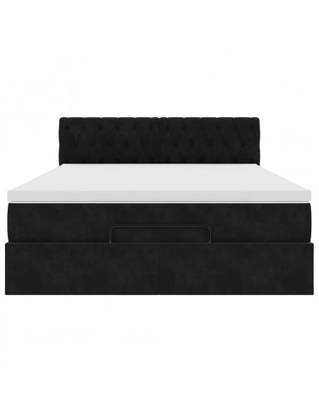 Struttura Letto Pouf con Materasso Nero 140x190 cm in Velluto