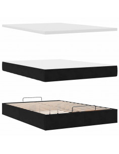 Struttura Letto Pouf con Materasso Nero 140x190 cm in Velluto 2