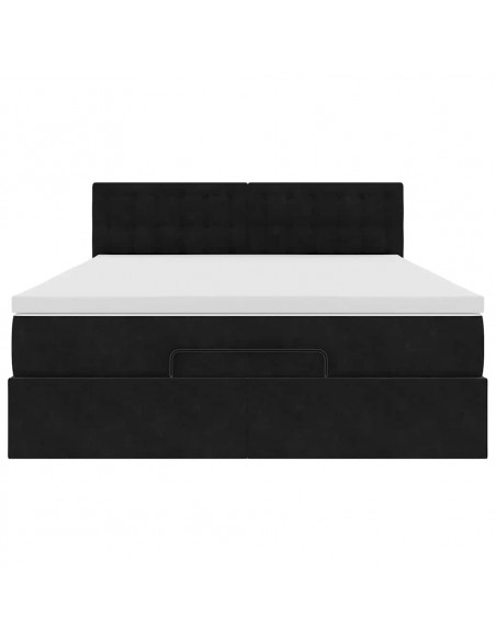 Struttura Letto Pouf con Materasso Nero 140x190 cm in Velluto