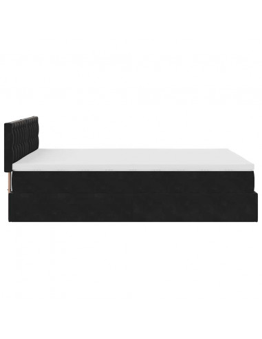 Struttura Letto Pouf con Materasso Nero 140x190 cm in Velluto