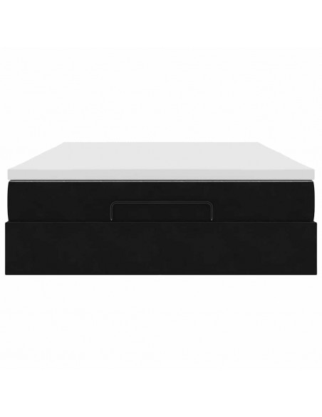 Struttura Letto Pouf con Materasso Nero 140x190 cm in Velluto