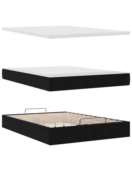 Struttura Letto Pouf con Materasso Nero 140x190 cm in Velluto