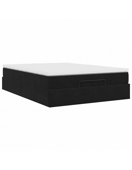 Struttura Letto Pouf con Materasso Nero 140x190 cm in Velluto