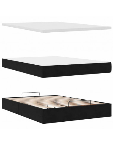 Struttura Letto Pouf con Materasso Nero 140x190 cm in Velluto