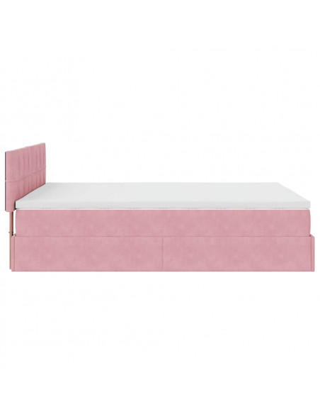 Struttura Letto Pouf con Materasso Rosa 140x190 cm in Velluto