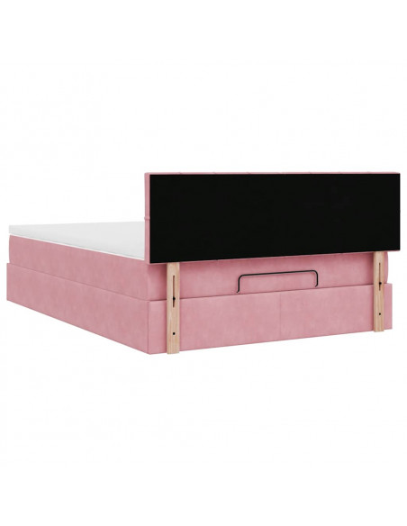 Struttura Letto Pouf con Materasso Rosa 140x190 cm in Velluto