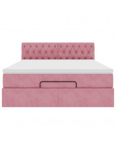 Struttura Letto Pouf con Materasso Rosa 140x190 cm in Velluto