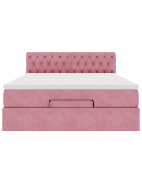 Struttura Letto Pouf con Materasso Rosa 140x190 cm in Velluto