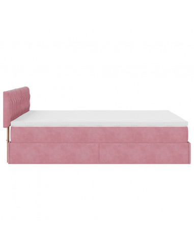 Struttura Letto Pouf con Materasso Rosa 140x190 cm in Velluto