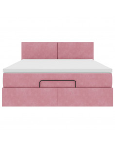 Struttura Letto Pouf con Materasso Rosa 140x190 cm in Velluto