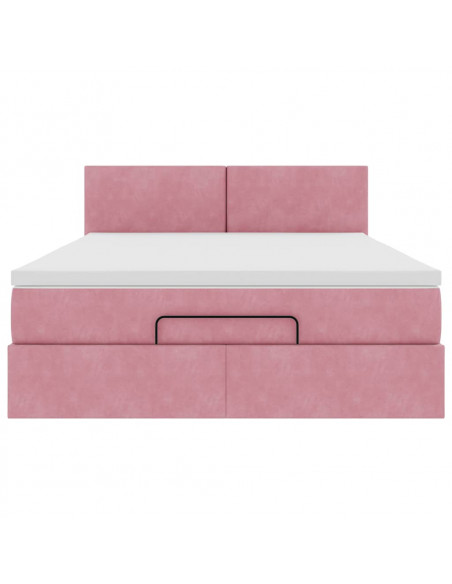 Struttura Letto Pouf con Materasso Rosa 140x190 cm in Velluto