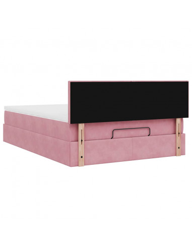 Struttura Letto Pouf con Materasso Rosa 140x190 cm in Velluto