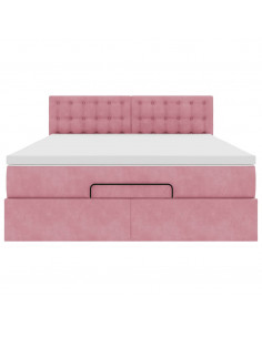 Struttura Letto Pouf con Materasso Rosa 140x190 cm in Velluto 2
